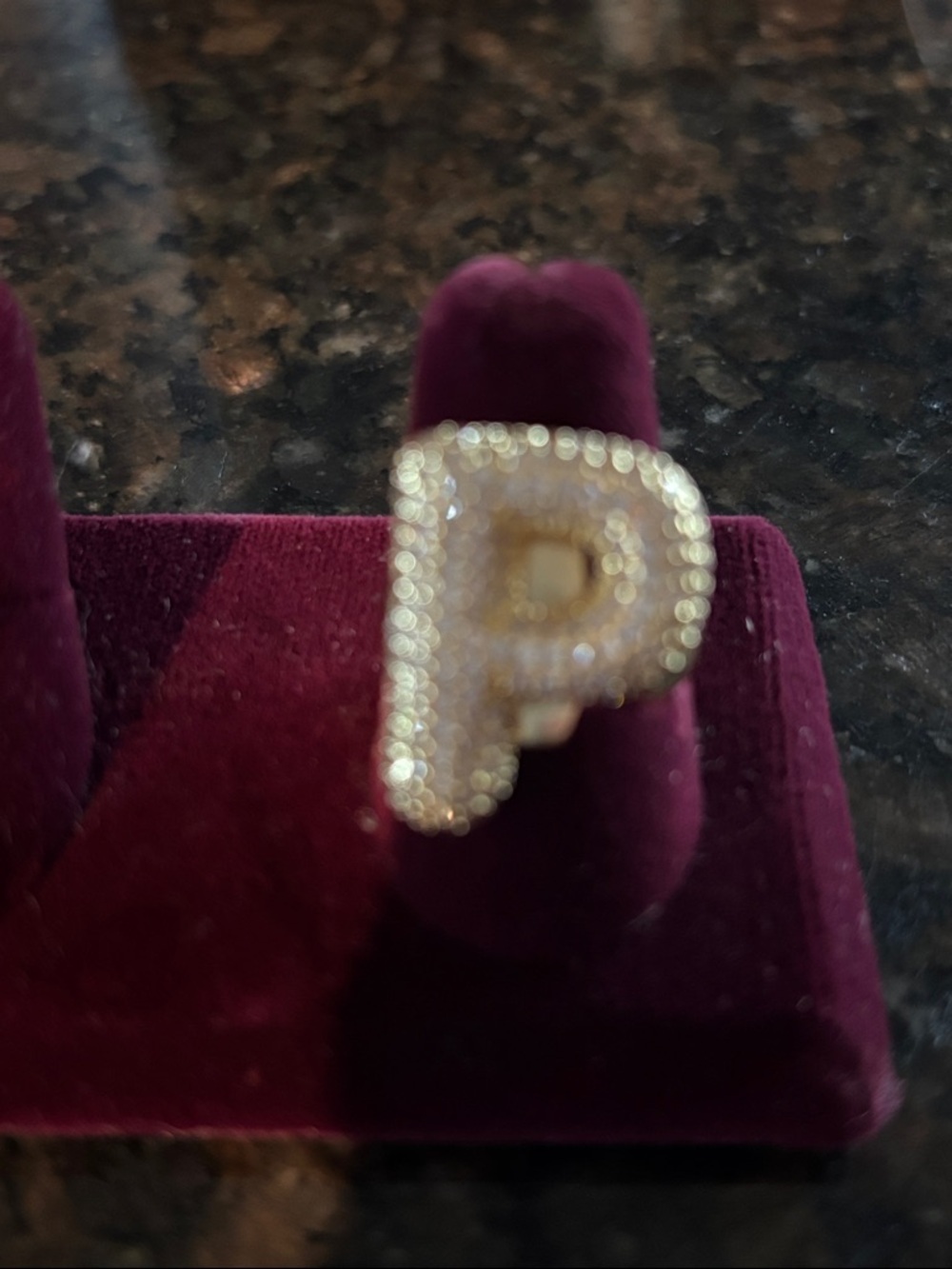 Gold-Tone P Initial Ring with Clear Stones - P Monogram
